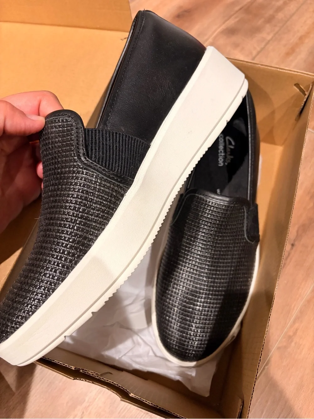 Clarks Black Woven-Texture Slip-On Platform Loafers